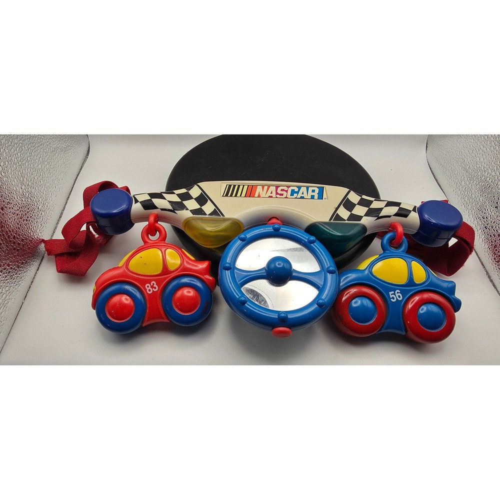 Vintage NASCAR Infant Carrier Activity Toy Steering Wheel Race Cars Mirror